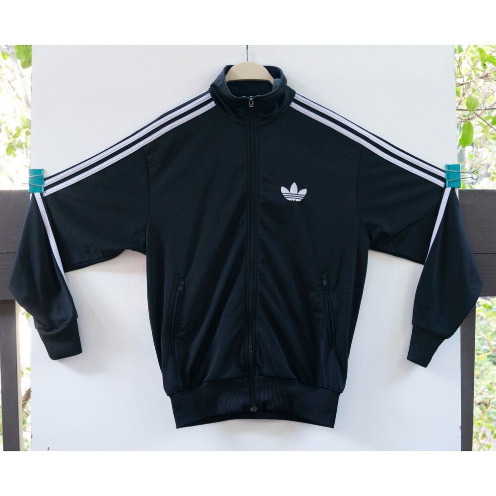 ADIDAS Men's Track‎ Jacket Black Sewn Trefoil Silver Zip Up Size S